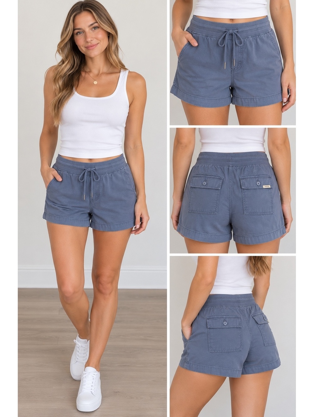 ORVIS Women’s Blue Lyocell Cotton Drawstring Shorts Size Medium M Casual Pull-On